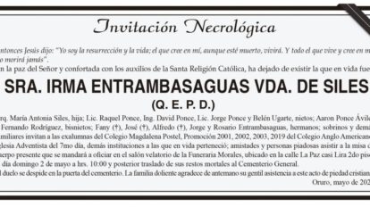 Invitación Necrológica de Irma Entrambasaguas