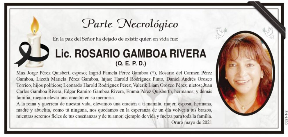 Necrológico de Lic. Rosario Gamboa Rivera