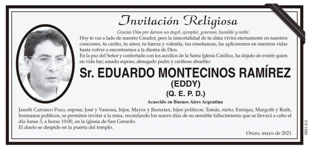 Invitación Religiosa para Eduardo Montecinos Ramírez