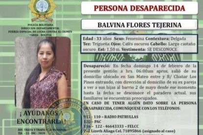Feminicidio en Tarija: hallan el cuerpo de Balvina Flores