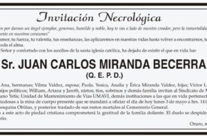 Invitación Necrológica Juan Carlos Miranda Becerra