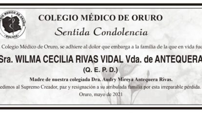 Condolencias por la pérdida de Wilma Cecilia Rivas Vidal