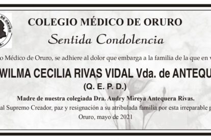 Condolencias por la pérdida de Wilma Cecilia Rivas Vidal