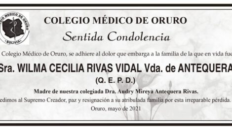 Condolencias por la pérdida de Wilma Cecilia Rivas Vidal