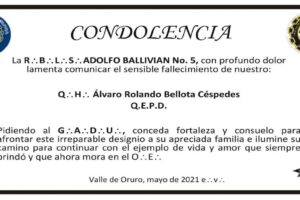 Condolencia por el fallecimiento de Álvaro Rolando Bellota Céspedes