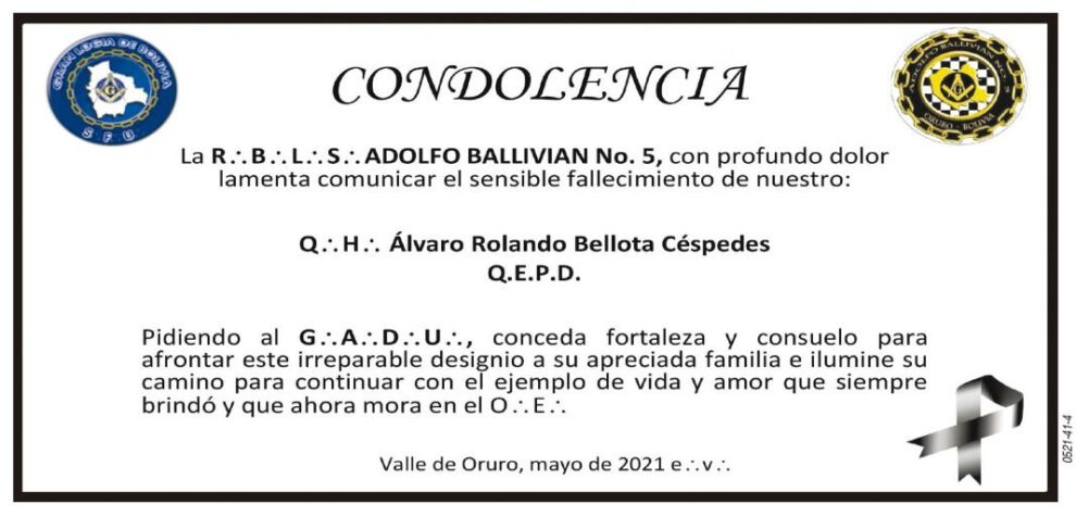 Condolencia por el fallecimiento de Álvaro Rolando Bellota Céspedes