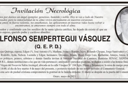 Invitación Necrológica: Sr. Alfonso Sempertegui Vásquez (Q. E. P. D.)