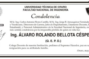 Condolencia por Ing. Álvaro Rolando Bellota Céspedes