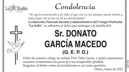 Condolencia por la pérdida de Donato García Macedo