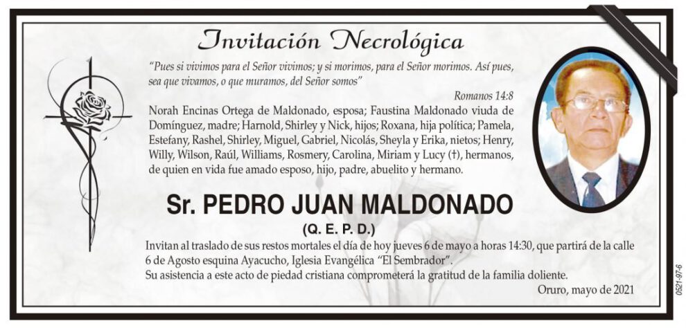Invitación Necrológica para Pedro Juan Maldonado