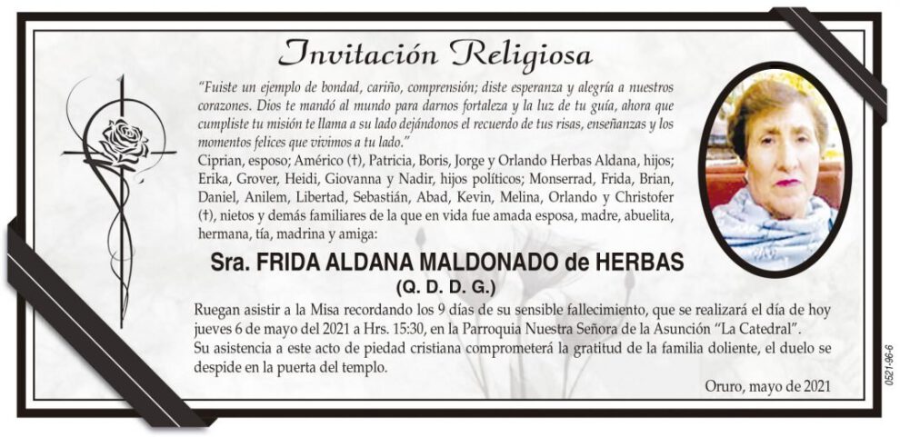 Obituario de Frida Aldana Maldonado