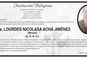Invitación Religiosa para Lourdes Nicolasa Achá Jiménez