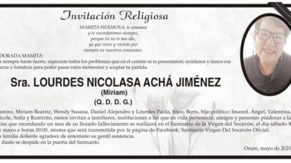 Invitación Religiosa para Lourdes Nicolasa Achá Jiménez