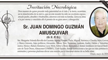 Invitación Necrológica de Juan Domingo Guzmán Amusquivar