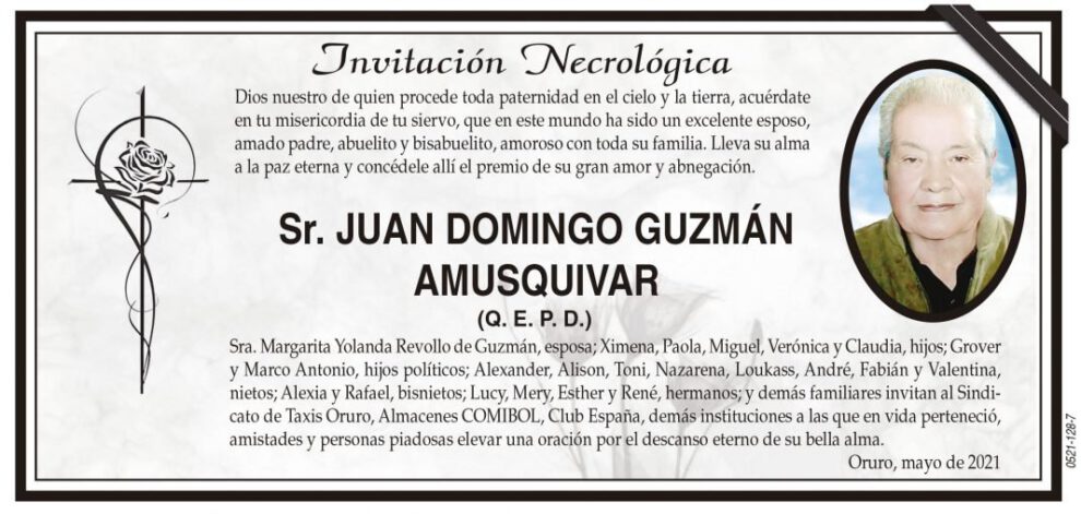 Invitación Necrológica de Juan Domingo Guzmán Amusquivar