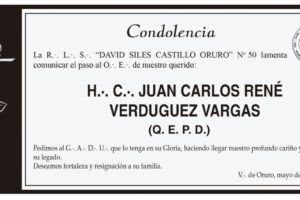 Condolencia por Juan Carlos René Verduguez Vargas