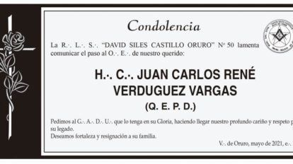 Condolencia por Juan Carlos René Verduguez Vargas