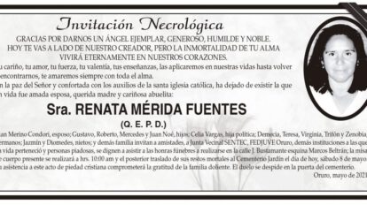 Invitación Necrológica para Renata Mérida Fuentes