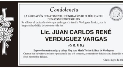 Condolencia por la pérdida de Lic. Juan Carlos Renè Verduguez Vargas