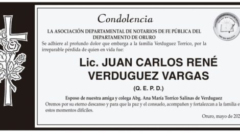 Condolencia por la pérdida de Lic. Juan Carlos Renè Verduguez Vargas