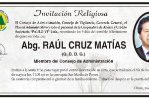 Invitación Religiosa para Abg. Raúl Cruz Matías