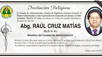 Invitación Religiosa para Abg. Raúl Cruz Matías