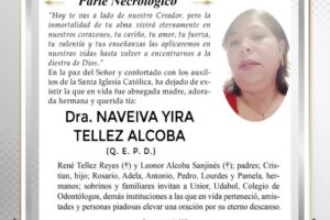 Parte Necrológico de Dra. Naveiva Yira Tellez Alcoba