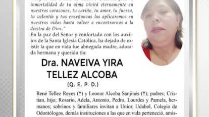 Parte Necrológico de Dra. Naveiva Yira Tellez Alcoba