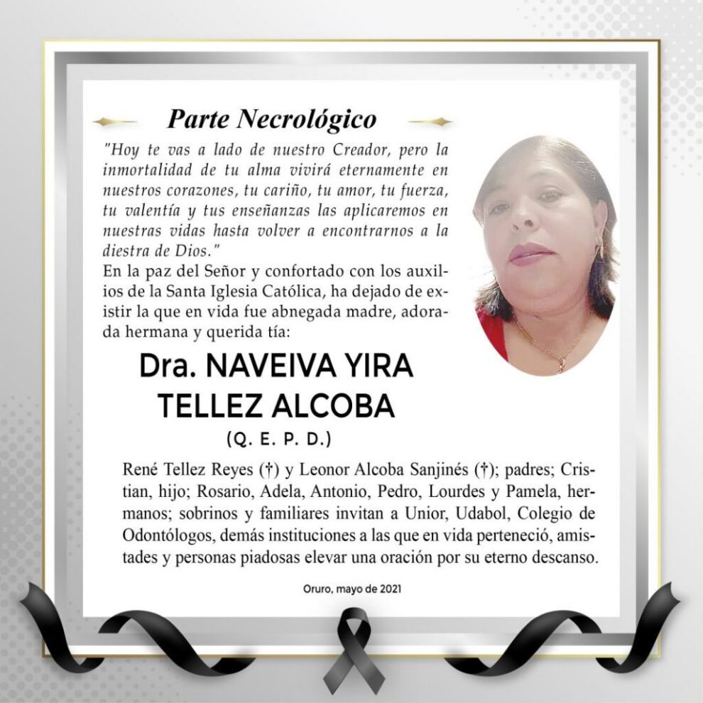 Parte Necrológico de Dra. Naveiva Yira Tellez Alcoba