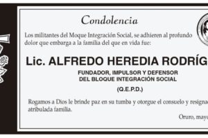 Condolencia por Lic. Alfredo Heredia Rodríguez