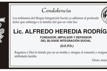 Condolencia por Lic. Alfredo Heredia Rodríguez