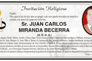 Invitación Religiosa para Juan Carlos Miranda Becerra