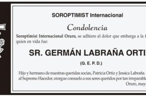 Condolencia por la pérdida de Germán Labraña Ortiz