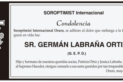 Condolencia por la pérdida de Germán Labraña Ortiz