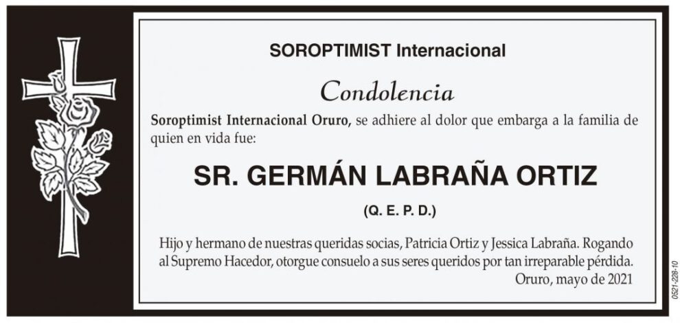 Condolencia por la pérdida de Germán Labraña Ortiz