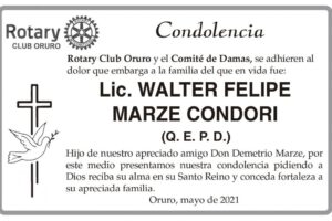 Condolencia por Lic. Walter Felipe Marze Condori
