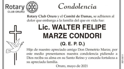 Condolencia por Lic. Walter Felipe Marze Condori