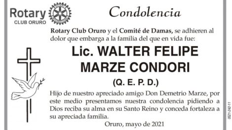 Condolencia por Lic. Walter Felipe Marze Condori