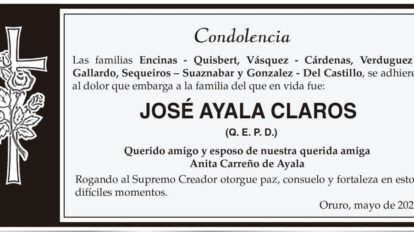 Condolencia por José Ayala Claros
