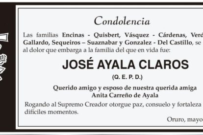 Condolencia por José Ayala Claros