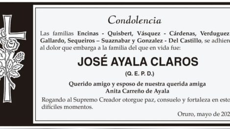 Condolencia por José Ayala Claros