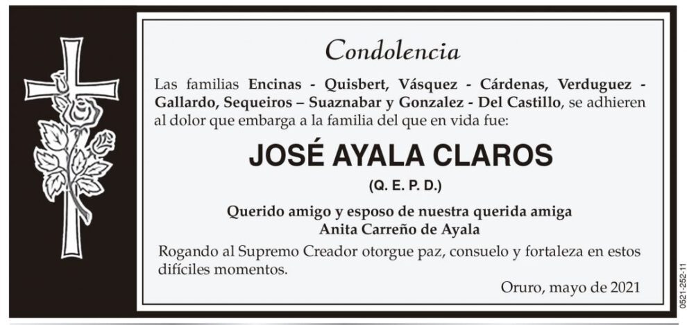 Condolencia por José Ayala Claros