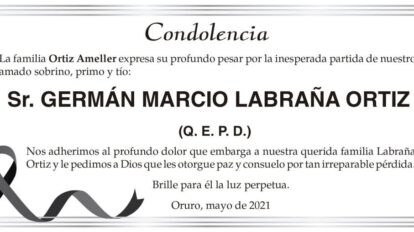 Condolencia por la partida de Germán Marcio Labraña Ortiz