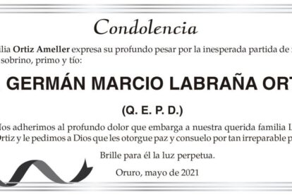 Condolencia por la partida de Germán Marcio Labraña Ortiz