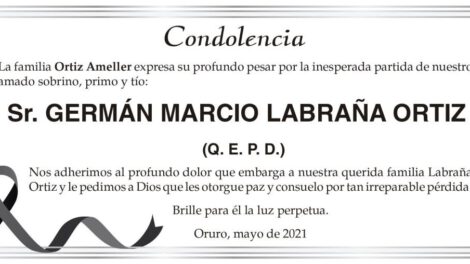 Condolencia por la partida de Germán Marcio Labraña Ortiz