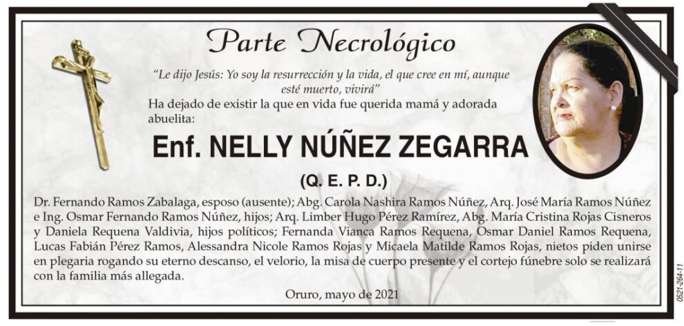 Parte Necrológico de Enf. Nelly Núñez Zegarra