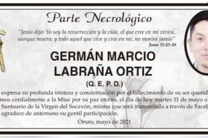 Parte Necrológico de Germán Marcio Labraña Ortiz