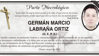 Parte Necrológico de Germán Marcio Labraña Ortiz