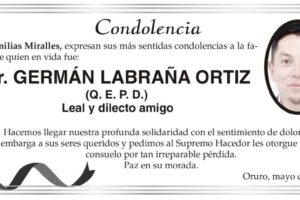 Condolencia por la pérdida de Germán Labraña Ortiz