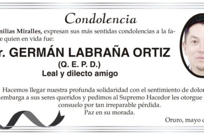 Condolencia por la pérdida de Germán Labraña Ortiz